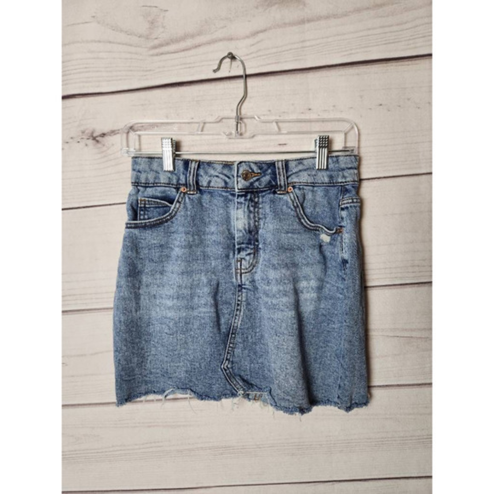 Wild Fable Womens‎ Jean Skirt Blue Mini 5 Pockets Frayed Denim Cotton Blend 4